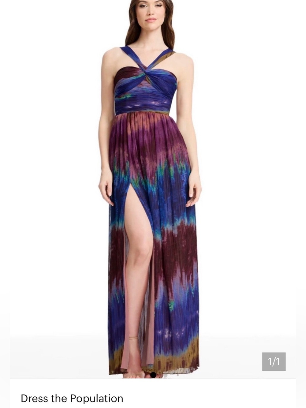 Dress the Population ‘Tau’ Tie-Dye Crisscross Maxi Dress with Slit - L